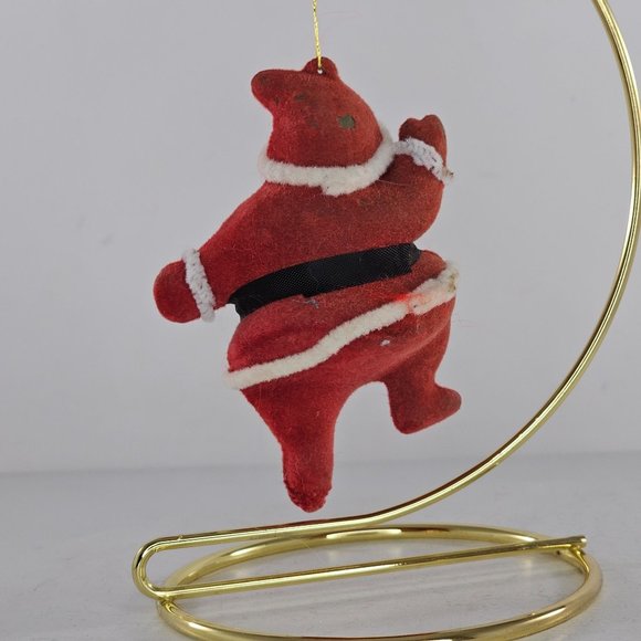 Vintage Flocked Blow Mold Santa Christmas Tree Ornament Mid Century Modern - Picture 5 of 9